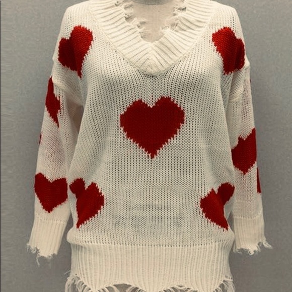 Frayed Knit Red Heart Sweater - Picture 3 of 4